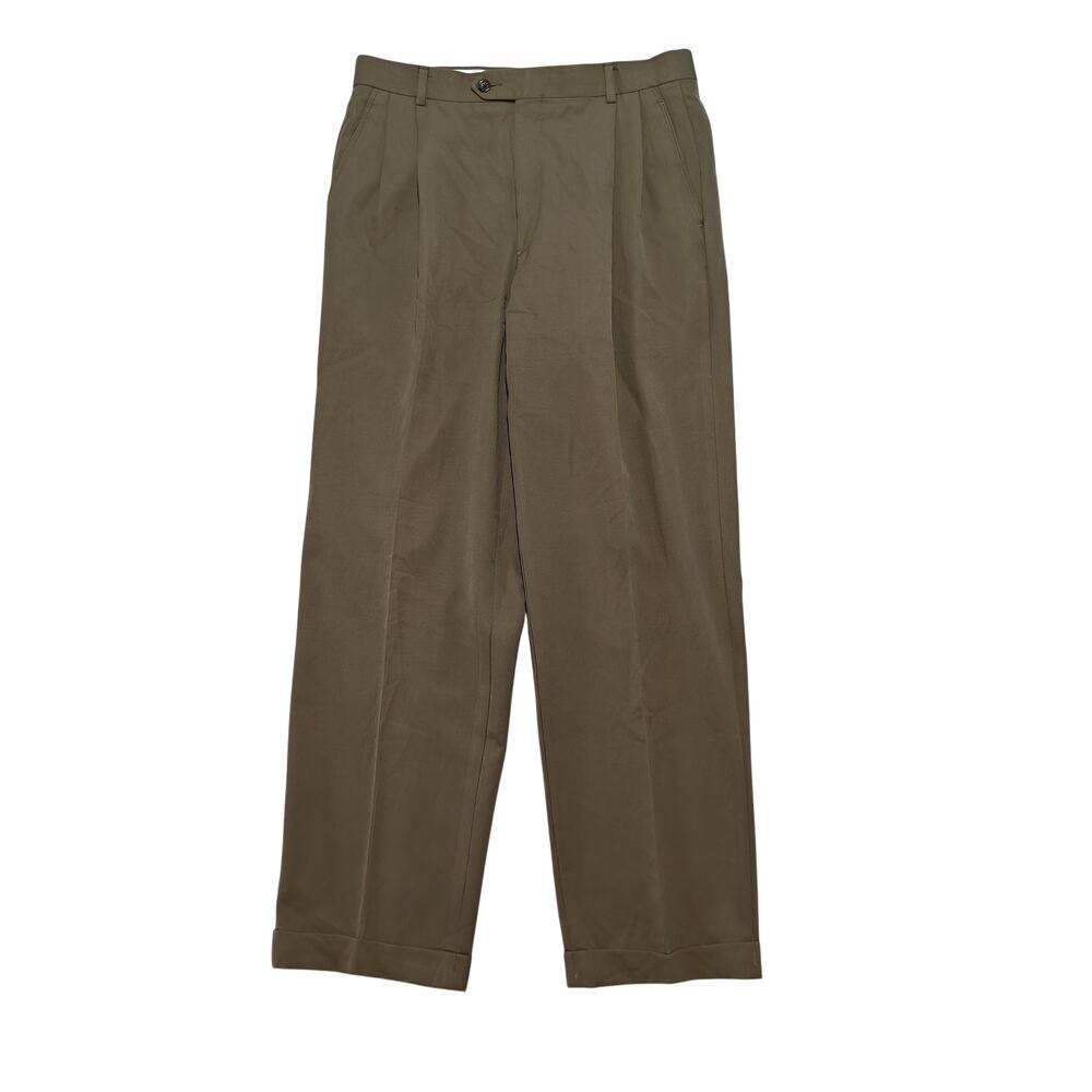 Joseph & Feiss Khaki Wool Dress Pants Mens 34 Pleated Cuffed Trousers